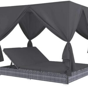 Garden Recliner Double Sun Lounger with Curtains, Adjustable Backrest, and UV-Resistant Canopy for Outdoor Relaxation