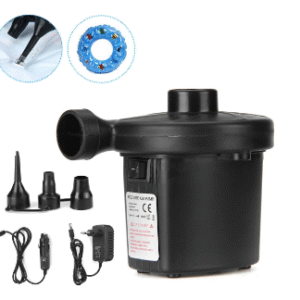 Electric Air Pump with 3 nozzles, ideal for inflating cushions, air mattresses, swimming rings, and boats.