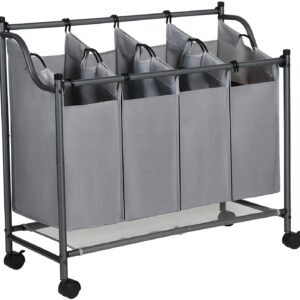 Laundry Hamper with 4 Removable Fabric Pockets Laundry Bin on Wheels