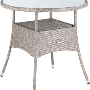 Polyrattan Side Table/Garden Table with Frosted Glass