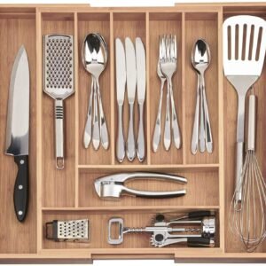 Bamboo Wood Drawer Insert â€“ 7-9 Compartments Flexible Organiser System, Expandable Drawer Organiser for Kitchen, Office, and Home Storage
