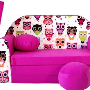 Children's 3-in-1 Sofa Bed, Multi-Function Sofa with Free Upholstered Stool and Cushion, Kids' Furniture Set for Playroom and Bedroom