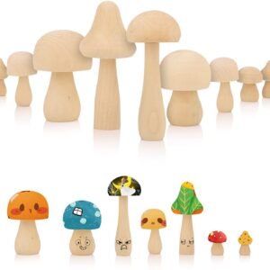 Pack of 9 Wooden Mushrooms
