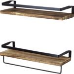 Rustic Brown with Black Floating Shelves for Bathroom - Wall