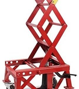 Hydraulic Red Moto Cross Lift XL Lifting Stand with Rollers for Motorcycle Maintenance and Repairs
