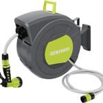 Garden Hose Reel with Wall Mount, Automatic Rewind, and Multi-Function Spray Nozzle for Easy Watering