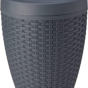 Round Rattan Bathroom Bin with Swing Lid