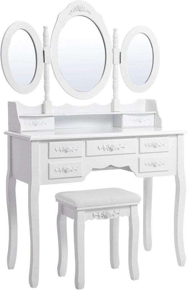Wall-mounted 1 mirrors dressing table set with stool