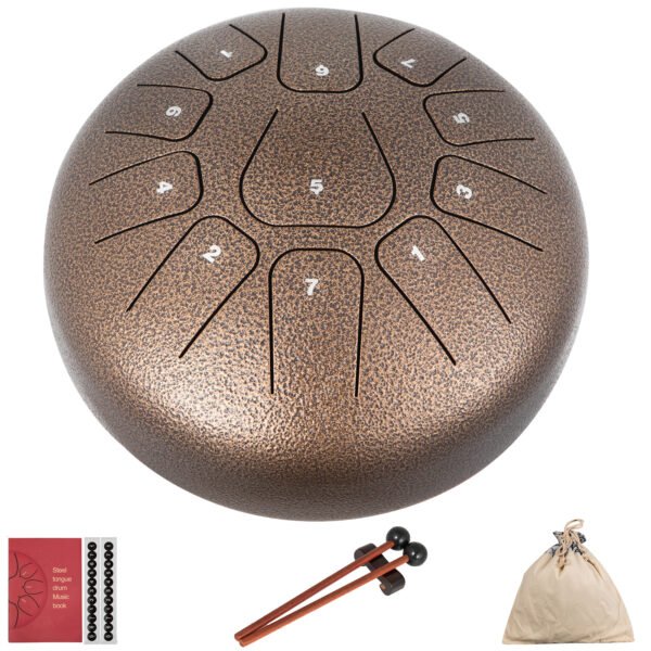 11-Note Steel Tongue Drum, 8-Inch Percussion Instrument in Chestnut â€“ Perfect for Meditation, Yoga, and Musical Exploration