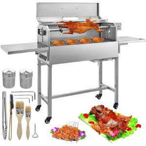 BBQ Charcoal Grill with 4 Caster Wheels â€“ Patio Grill with 2 Side Boards and Smoking Features for Garden BBQs