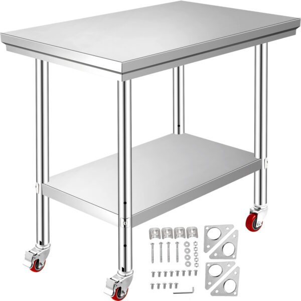 Stainless Steel Workbench 36"x24" - Versatile Prep Table for Catering with Casters for Easy Mobility - Ideal for Food Preparation and Commercial Use