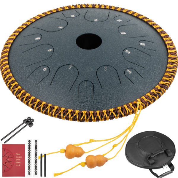 14-Inch Tongue Drum with 14 Notes â€“ Dish-Shaped Design, Navy Blue Color, Decorated with Rope for Musical and Aesthetic Appeal