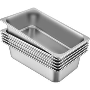 Full Size 20.5L/21.7 Quart Stainless Steel Anti-Jam 6 Pack 6" Deep Steam Table Pans for Catering and Commercial Use