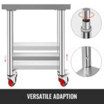 30 x 12 Stainless Steel Kitchen Work Table - Restaurant-Grade Commercial Table with Wheels for Easy Mobility - Durable, Ideal for Kitchens, Food Prep Areas, and Catering Services