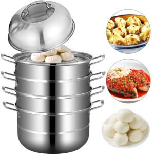 Food Steamer 30cm Stainless Steel with 12 Heating Compartments for Steamed Dishes and Soup Cooking