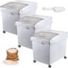 Commercial Storage Bins Set â€“ 3-Piece Set, 8.8-Gallon Capacity Each, Durable PP Material, Ingredient Storage with Wheels for Flour, Sugar, and Dry Goods, White