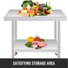 Adjustable Stainless Steel Kitchen Work Table with 4 Casters - 60x30cm Heavy-Duty Prep Station for Home or Commercial Use