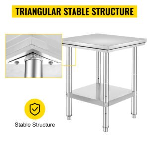 60x60 Stainless Steel Commercial Kitchen Table â€“ Heavy-Duty Workbench for Food Preparation and Storage