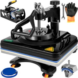 Black 15" x 12" 5-in-1 Heat Press Machine â€“ T-Shirt, Mug, Plate, Hat, and Cap Press for Versatile Custom Printing