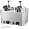 Heating Blocks Nacho Cheese Dispenser with 2 Pumps, 10-30ML Per Dispense for Hot Fudge, Cheese, and Caramel, Stainless Steel Construction