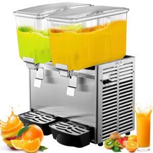 Commercial Stainless Steel Fruit Juice Beverage Dispensers â€“ 2 Tanks, 6.4 Gallon Capacity, Ideal for Restaurants and Catering