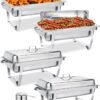 Rectangular Chafing Dish Buffet Set, 4 Pack 8 Qt, Stainless Steel Chafer Full size, Catering Food Warmer with Folding Frame, Ideal for Parties, Wedding, Festival Gathering