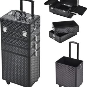 Professional Aluminum Rolling Vanity Cosmetic Case with 4 in 1 Makeup Trolley