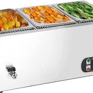 Commercial 3-Pan Food Warmer, Heavy Gauge 1200W Bain Marie Steam Table, Food Warmer for Restaurant and Catering