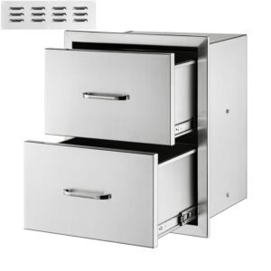 BBQ Island Kitchen Drawers â€“ 18" x 15" Stainless Steel Double Box Chest of Drawers for Outdoor Storage