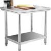 Commercial Kitchen Prep Workbench, 60x76x80 cm, Stainless Steel Work Table with Lower Shelf, Restaurant Equipment, Food Preparation Table, Durable Kitchen Furniture