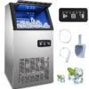 Commercial 50KG Ice Cube Maker Machine, Digital Control Refrigeration 110LBS/24H for Bar, Home, and Supermarkets, Stainless Steel