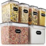 6 Sets Airtight Food Storage Containers with Black Lids - Ideal for Cereal and Dry Food Organization