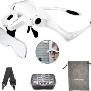 Head Magnifier with Headband - LED Magnifying Glasses with 1X to 3.5X Zoom Hands Free for Hobbies, Reading, Close Work, Jewelry Work, Repair Work, Arts & Crafts -5 Detachable Lenses