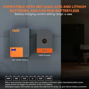 8kw-12KW Hybrid Solar Inverter 48V 220V 415V Three Phase On Off Grid System Dual MPPT 180A 260A Solar Charger Pure Sine Wave Output for Home Commercial Industrial Use