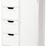 Wooden Storage Unit with 4 Drawers and 1 Door Adjustable Shelf Modern Style Used in Bathroom Living Room Bedroom Kitchen Room, White