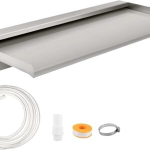 Waterfall Blade, 60cm Stainless Steel Waterfall Spillway, Rectangular Waterfall Pool Fountain, Cascade Blade w/Connector, Hose, Clamp & PTFE Tape