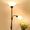 Led Floor Lamp E27 Bulb Base Nordic Corner Standing Lamp with Double Headed Floor Light for Indoor Living Room Bedroom