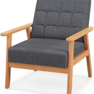 Padded Lounge Chair, Dining Room Chair with Solid Wood Frame, Accent Chair with Backrest Armrests, Maximum Load 150 kg, Upholstered Chair for Living Room, Dining Room, Office