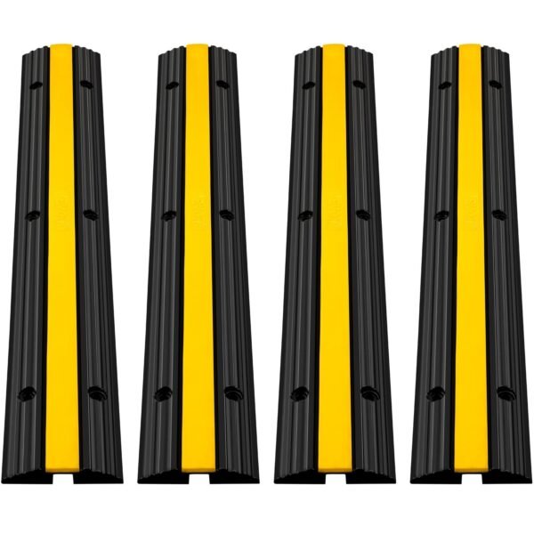 4-Piece 1-Channel Cable Protection Mat - Heavy-Duty Thermoplastic Rubber, Modular Overrun Design for High-Traffic Protection â€“ Ideal for Parking Lots, Warehouses, and Industrial Areas â€“ Durable, Easy