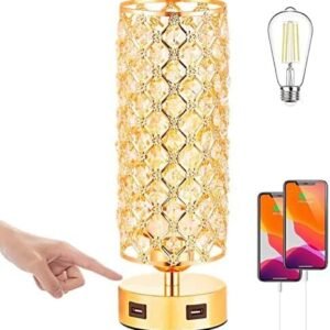 Bedside Touch Control Silver Lamp with 2 USB Charging Ports â€“ Nightstand Light for Kids Room, Home Office, Living Room, Bar, and Restaurant Decor