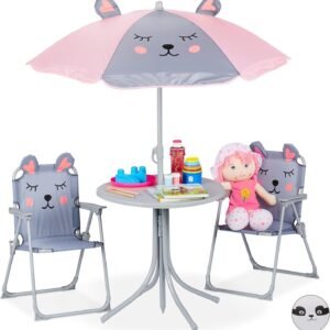 Children's Camping Seating Set with Umbrella â€“ Folding Chairs & Table for Outdoor Camping and Garden Use