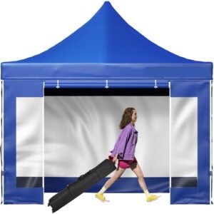 Outdoor Gazebo Tent Pop-Up Canopy Tent 10 x 10 FT with Sidewalls Blue
