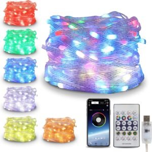 Christmas Lights, 20 m 200 LED IP65 Waterproof Fairy Lights Colourful with Timer Remote Control, Music Sync, App Controlled, 210 Modes USB Fairy Lights