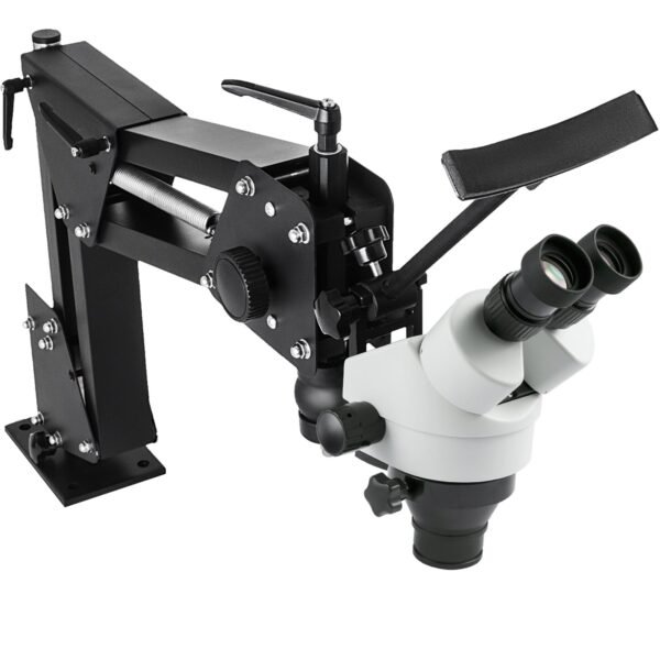 Zoom Trinocular Stereo Microscope (3.5X-90X) with WF10X 20mm Eyepieces, Binocular Stereo Pillar Stand â€“ Multi-Directional Microscope for Jewelry Tools