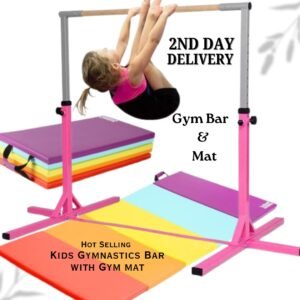 Adjustable gymnastics High Bar Kit for children ,With Mats and unique fold away system.