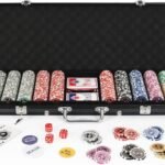 Texas Holdem Poker Chips Set with Aluminum Case,2 Decks of Cards, Dealer, Small Blind, Big Blind Buttons, and 5 Dice (500 Piece Chips)