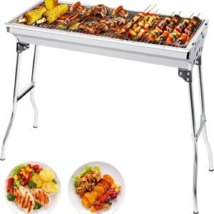 Charcoal BBQ Grill - 680x320x730mm, Large Foldable Stainless Steel Barbecue Grill for Camping, Picnic, Garden, and Outdoor Cooking
