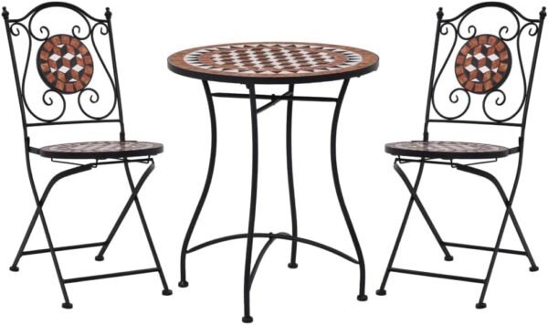 Mosaic Bistro Set 3-Piece Balcony Furniture Garden Furniture Mosaic Table 2 Mosaic Chairs Ceramic Terracotta