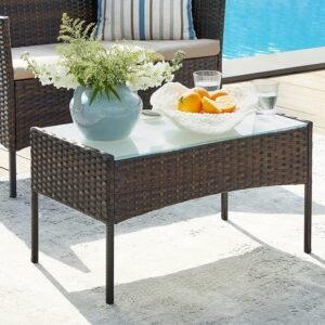 4 Piece Rattan Garden Furniture Set with Cushions Weather Resistant Wicker Chairs and Table Stylish Outdoor Patio Set for Garden Balcony Terrace Porch Backyard Lounge Relaxing Seating Set