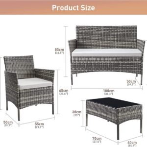 4 Piece Rattan Garden Furniture Set with Cushions Weather Resistant Wicker Chairs and Table Stylish Outdoor Patio Set for Garden Balcony Terrace Porch Backyard Lounge Relaxing Seating Set